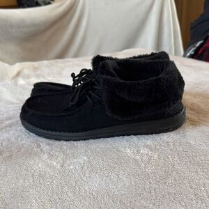 Black Fur-Lined Moccasin Dude boots